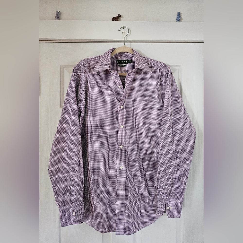 Lauren Ralph Lauren Men's Purple Checkered Dress Shirt 15 1/2